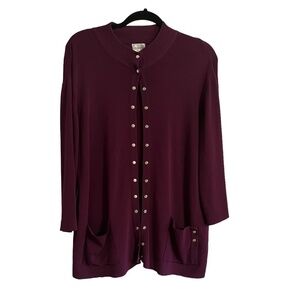 Chicos Knit Sweater L Red Resort Preppy Neutral Festive Old Money Metallic Chic